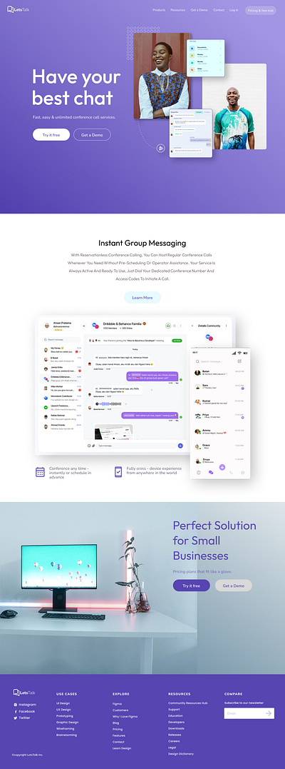 LetsTalk: A simple and powerful messaging service chat app friendly colors messaging simple ui uiux website