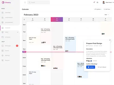 Claender (Schedule management) - Cleany UiUx admin design app app ui ux application application design calendar calendar application dashboard event calendar management product design project schedule scheduler task team ui ui ux ux