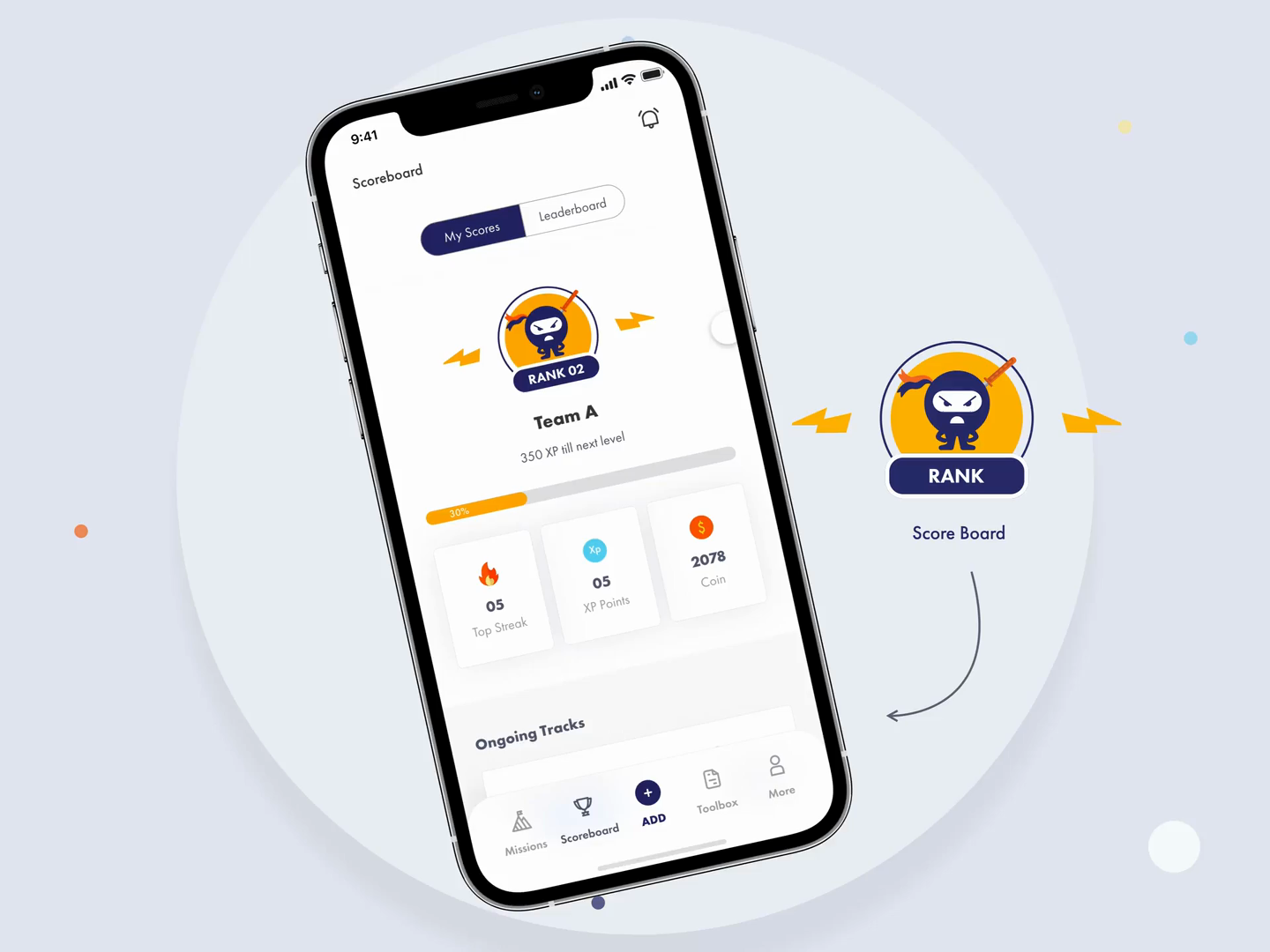 Example of Wellbeing and Gamification app - scoreboard