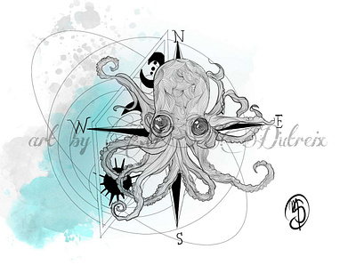 Octopus Compass tattoo art branding illustration mer océan pieuvre tattoo