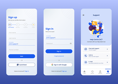 Mobile Sign up / sing in / support screen authentication mobile mobile app sign in sign up ui ui design