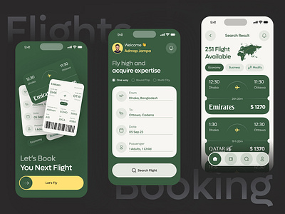 Flight Booking App air booking app boarding boarding pass booking booking flight clean design flight flight booking flight booking app green yellow marden minimal mobile design uiux