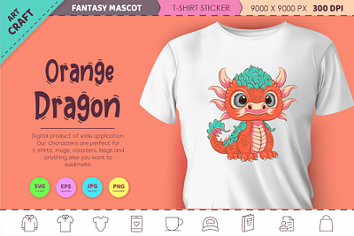 Cartoon orange dragon. Fantasy clipart. cartoon character clipart dinosaur dragon fantasy illustration mascot noai reptile vector