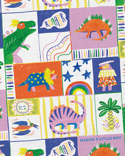 Dinosaur Party fabric fashion illustration kids wear pattern
