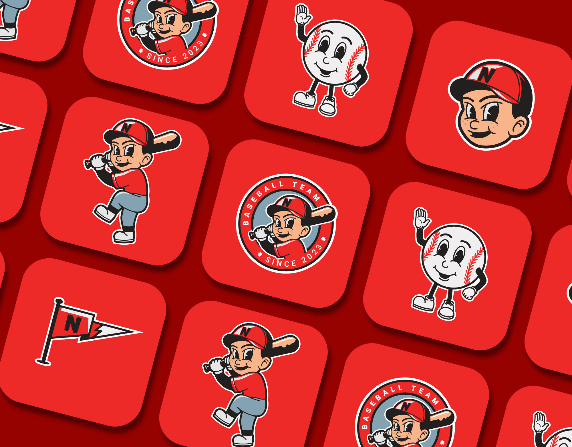 Baseball Mascot Logo Design baseball baseball logo baseball mascot cartoon character cartoon set character design graphic design logo logo cartoon logo set mascot mascot character retro retro cartoon retro logo retro style sport logo vintage vintage design vintage mascot