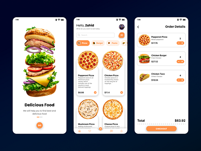 Food Ordering App 3 screen app design 3 screen ui app design food ordering app food ordering app ui mobile app design product design ui ui design uiux design ux