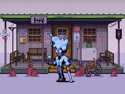 Gas Station building 8bit character design gas illustration old pixelart retro set station