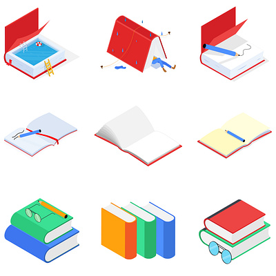 Isometric Book Icons. 3d book illustration books graphic design icon icon design illustration isometric