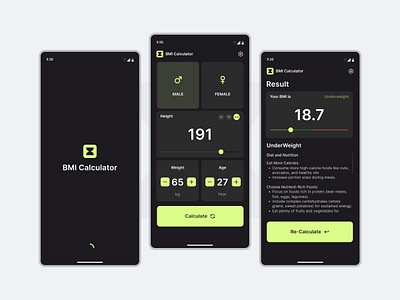 BMI Calculator Mobile App UI Design bmi calculator design mobile ui ui