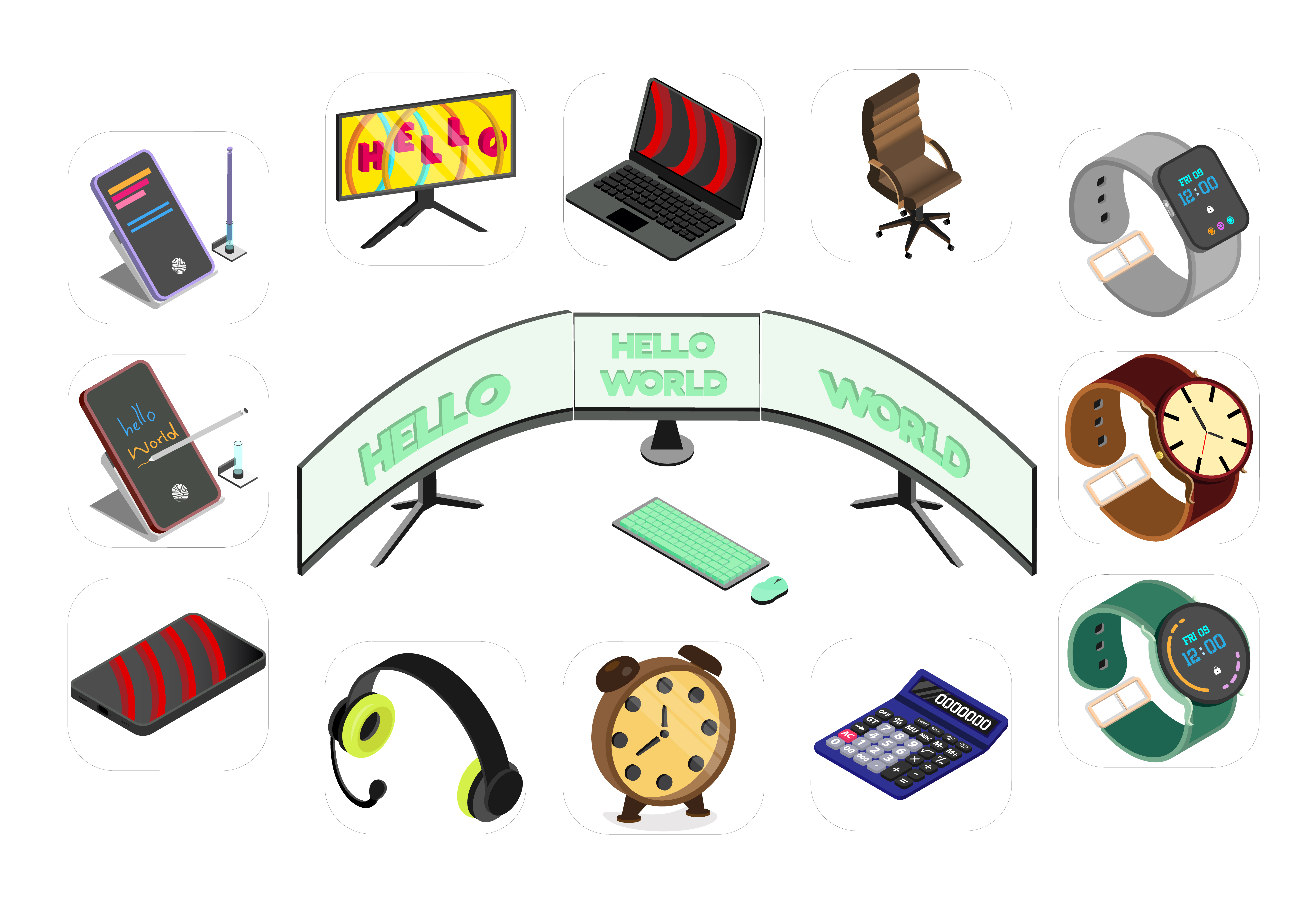 Isometric Tech & Office Icons. 3d digital digital icons electronic icon icon design illustration isometric isometric icons isometric icons set isometric tech icons tech tech icons technology