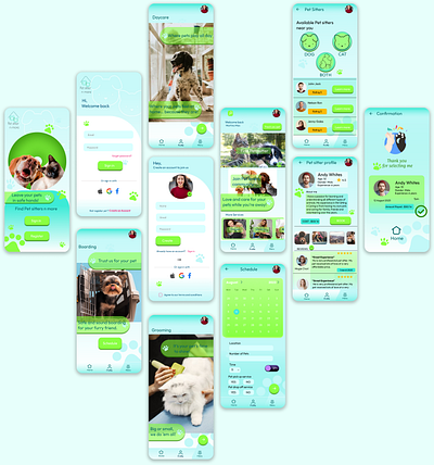 Pet sitter app cats design dogs graphic design illustration pet pet boarding pet day care pet grooming pet sitter pet sitter app ui ux