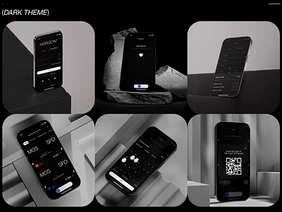 Horizon-moblie app, dark theme airline app application booking branding design flying app mobile ticket ui ux