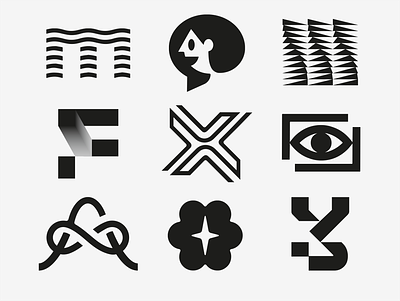LOGO - COLLECTION - SEPTEMBER 2023 a branding design eye f graphic design icon identity illustration logo m marks star symbol tchat ui wave x y