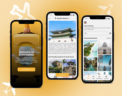 Ecovoyage, an eco-friendly travel app travel app appdesign design mobileappui productdesign travelappui ui uidesign uiux uiuxdesign ux