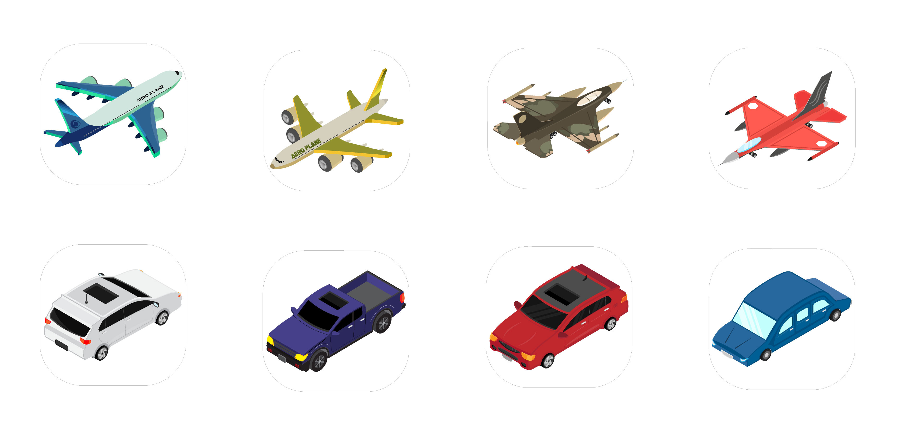Many Modes of Transportation. aeroplane car icon icon design illustration jet transport