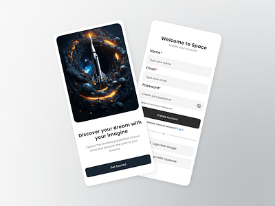 Space Register Mobile Version app challenge ui clean ui concept daily ui inspiration login login mobile mobile modern register register inspiration register mobile rocket register simple simple concept space trending ui ui design