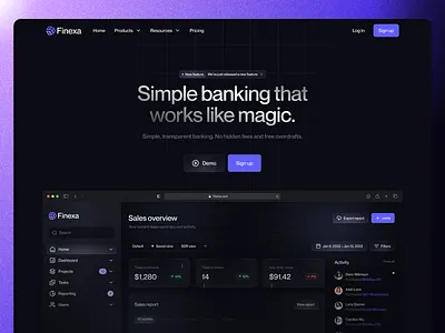 Finexa – Landing Page banking app brand branding clean concept design digital digital banking finance fintech app graphic design landing page minimal money ui ux web web design web page website
