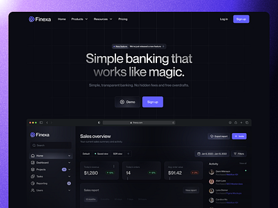 Finexa – Landing Page banking app brand branding clean concept design digital digital banking finance fintech app graphic design landing page minimal money ui ux web web design web page website