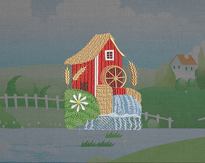 Old watermill — Machine embroidery design adobe illustrator embroidery embroidery design embroidery digitizer embroidery digitizing embroidery digitizing company