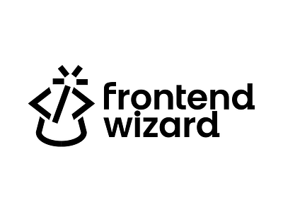 Frontend wizard brand branding code design development elegant frontend graphic design illustration it logo logotype magic mark minimalism minimalistic modern sign wand wizard