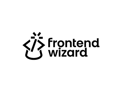 Frontend wizard brand branding code design development elegant frontend graphic design illustration it logo logotype magic mark minimalism minimalistic modern sign wand wizard