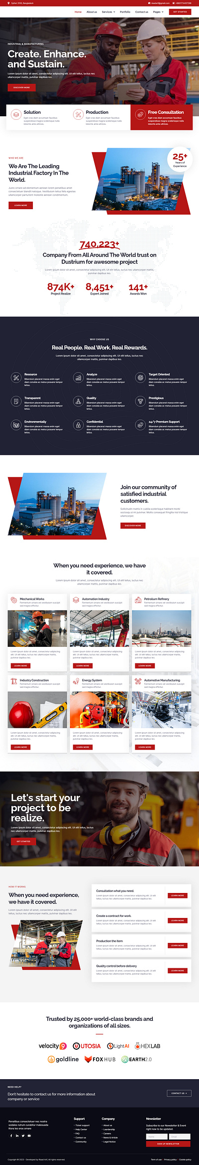 Industrial & Manufacturing Website design elementor pro elementor website figma graphic design landing page landingpage red responsive website ui ux web web design webdesign website website design wordpress wordpress elementor wordpress landing wordpress website