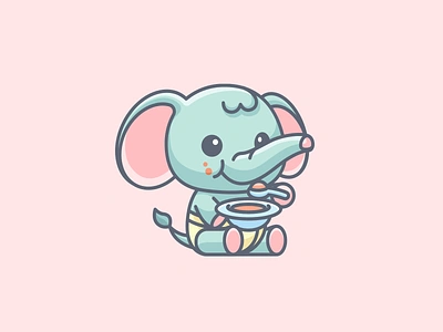 Baby Elephant adorable animal baby calf cartoon character children cute eating elephant food happy illustration infants joyful kids lovely mascot pastel toddler