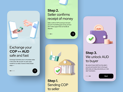 P2P money exchange - "how to use" 3d objects app design explain faq how to how to use illustration mobile app mobile app design mobile design onboard onboarding ui ux design