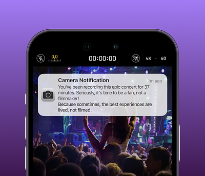 iOS camera notification if you've recorded too many concert shot app design figma graphic design photoshop ui user experience ux