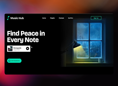 Musichub: Concept Music Website Design audio clean design graphic design interface landing page music music platform music website rainy effect ui ux design web design