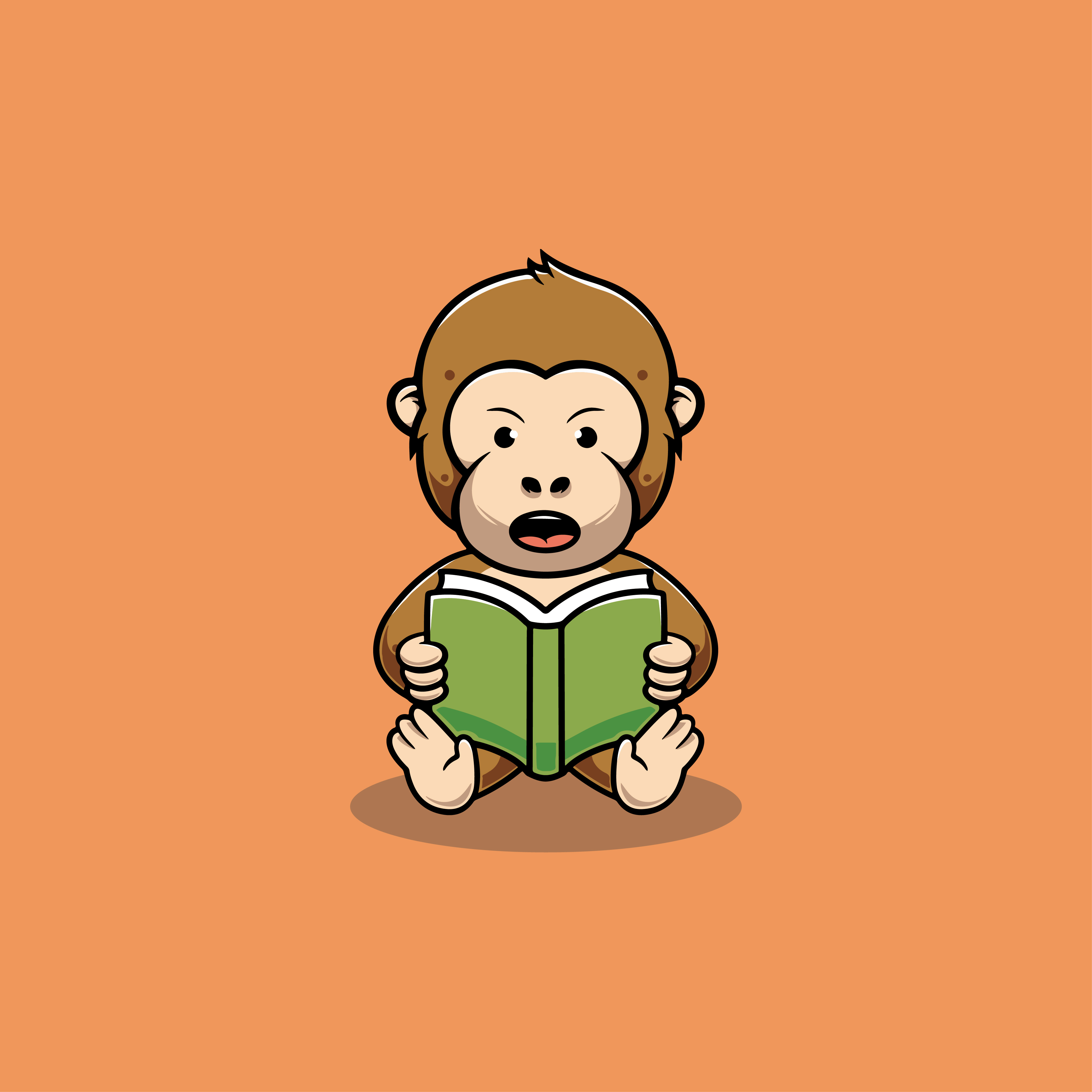 Cute Monkey Reading a Book Illustration book community branding