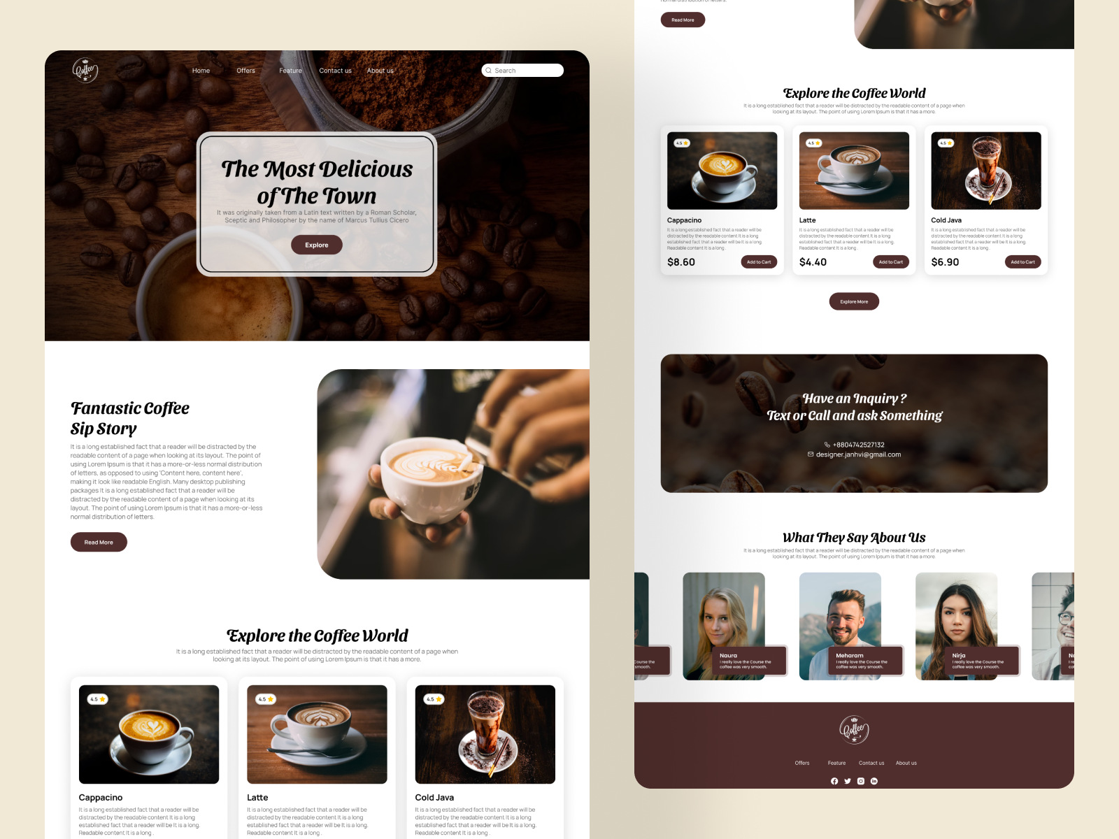 Coffee Shop Landing Page by Janhvi Chouhan on Dribbble