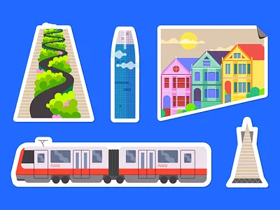 San Francisco stickers! (Part 3) building commute illustration local lombarb muni painted ladies sales force tower stickers transamerica pyramid transporation vector