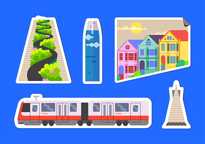 San Francisco stickers! (Part 3) building commute illustration local lombarb muni painted ladies sales force tower stickers transamerica pyramid transporation vector