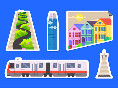 San Francisco stickers! (Part 3) building commute illustration local lombarb muni painted ladies sales force tower stickers transamerica pyramid transporation vector