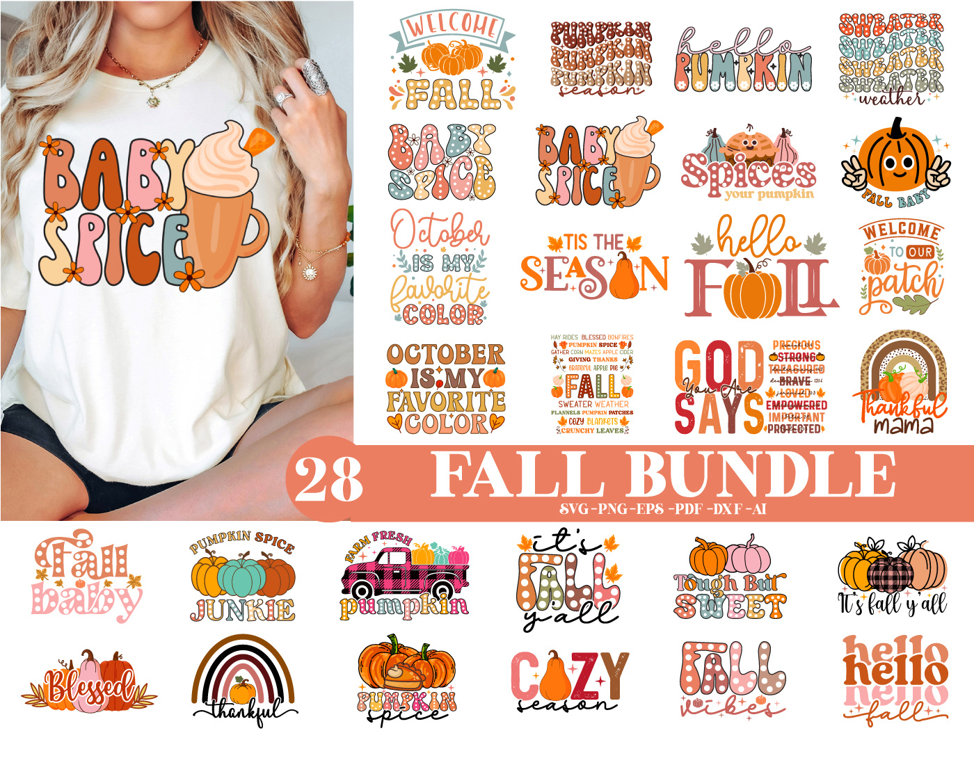Retro Fall SVG Designs Bundle autumn bundle autumn leaves autumn svg fall bundle fall shirt svg fall sublimation graphic design pumpkin svg thanksgiving svg typography