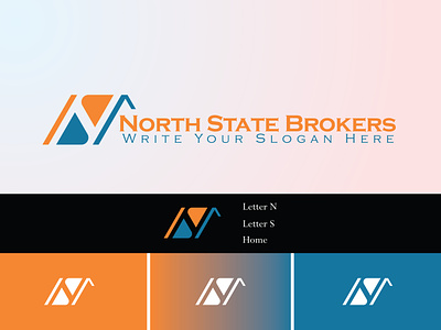 Letter Mark Logo Type With Letter N and S for Real State blue color logo broker house brokers builders logo building company home house letter mark letter n logo letter s logo logo mark orange color logo pictorial logo real state business logo real state logo simple unique logo timeless logo transparent logo