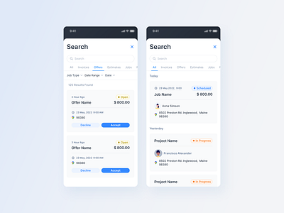 Mobile App / Search fields projects