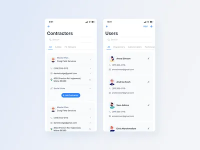 Mobile App / List of users fields