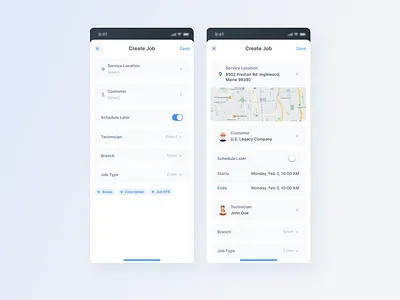 Mobile App / Create job form fields