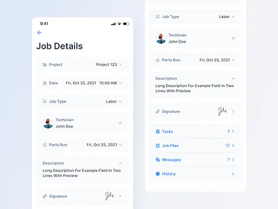 Mobile App / Job Details fields