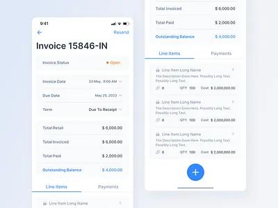 Mobile App / Billing / Invoice / Payment fields