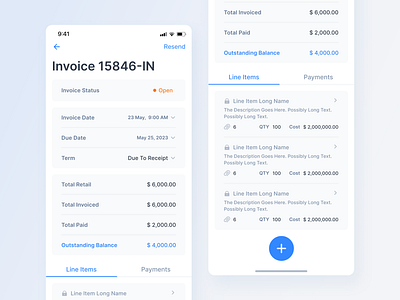 Mobile App / Billing / Invoice / Payment fields