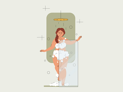 Happy plump woman taking a shower vector illustration bathroom bathtoob bubble cleaning design fat foam graphic design hygiene illustration plum plum woman shower soup vector water woman