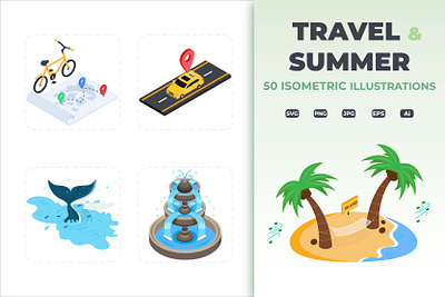 Holiday Isometric Icons. 3d graphic design holiday icon icon design illustration isometric summer travel vector