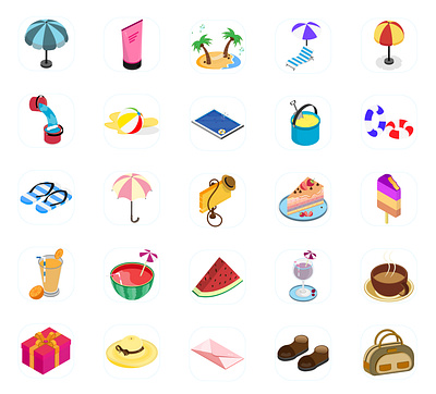 Holiday Isometric Icons. 3d graphic design holiday icon icon design illustration summer vector