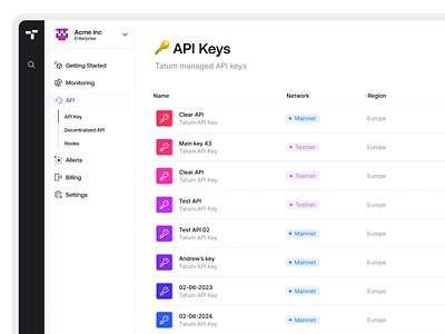 The JavaScript SDK API Keys Screen ai api blockchain branding brokerage business cli dashboard design development finance illustration interface landing page ui ux web web app web design website