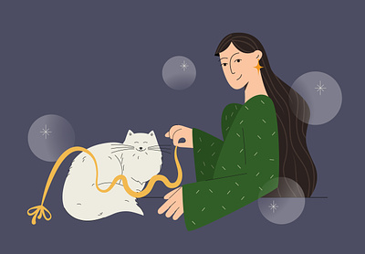 Woman having fun playing with cat vector illustration cat character design girl graphic design illustration kitty lovely playing support vector