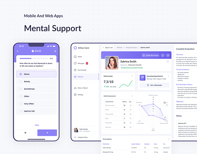 Mobile and Web Platform for mental support app dashboard design logo quizz ui ux