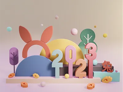 New Year's card Set 3d design motion graphics